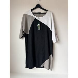 New For Cynthia Linen Dress Colourblock Neutrals Size M Fall Tan Shift $89